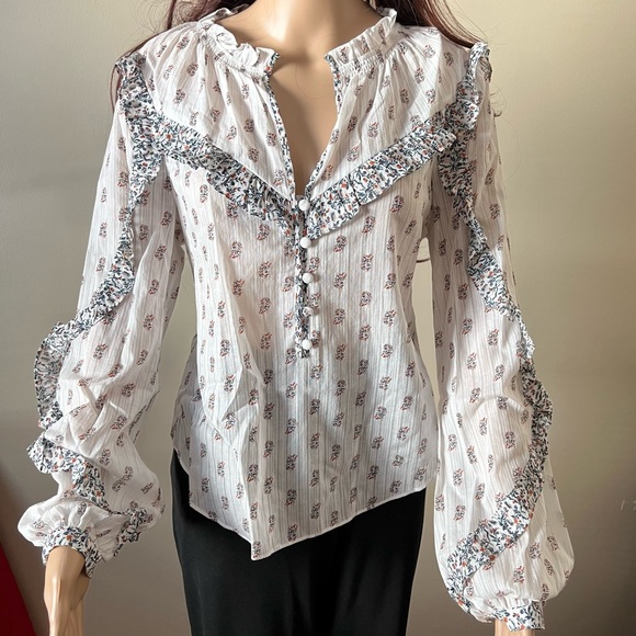 NWT Veronica Beard Abra Stamped Floral Top White Blouse - Picture 9 of 15